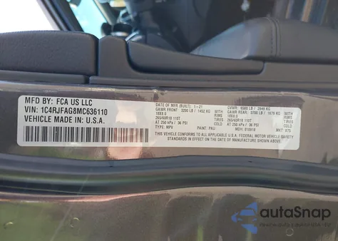 2021 Jeep Grand Cherokee Laredo E 4X4 из США, поврежденный, VIN 1C4RJFAG8MC636110